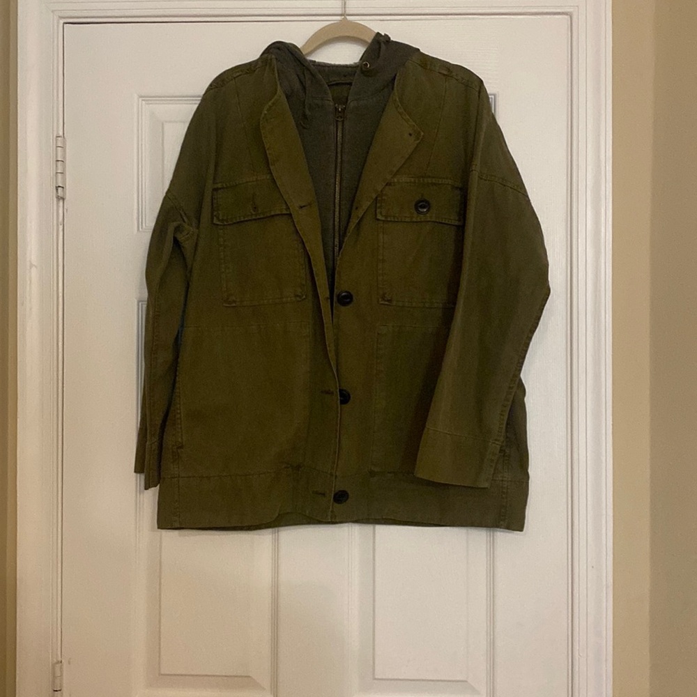 Lucky Brand Cargo Jean Jacket With Hoodie